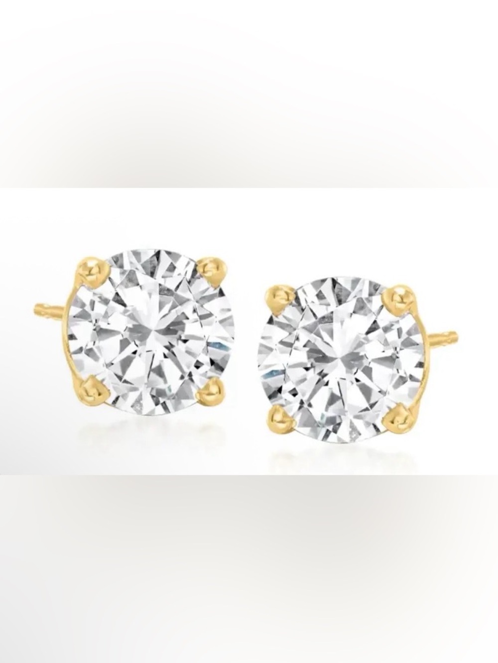 NIB 5MM Elegant Cubic Zirconia & Gold Plating Over 925 Sterling Silver Studs